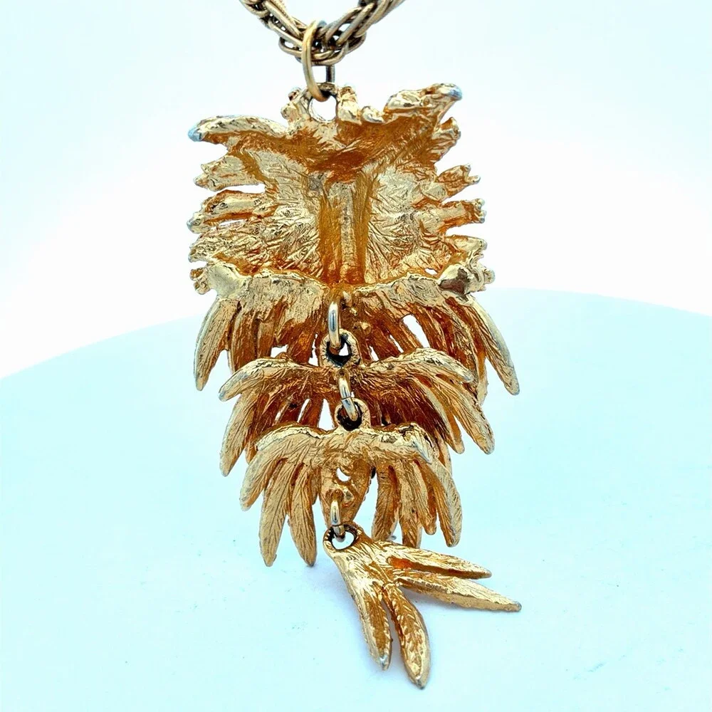 1970's Silver & Gold Tone Rhinestone Wisdom Intuition Luck Lot Two Owl Necklaces